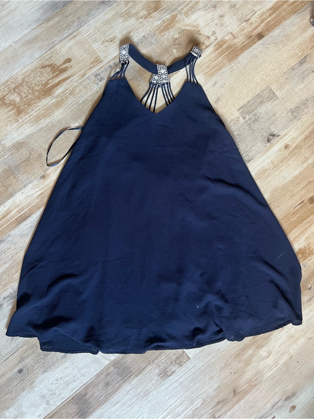 She + Sky Navy Beaded Halter Mini Dress